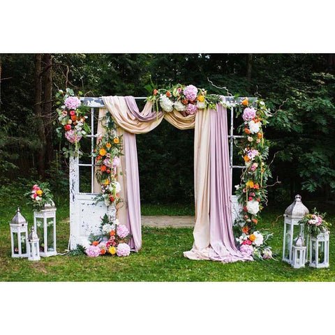 Colorful Flowers Pink Curtain  Door Backdrop for Wedding Ceremony Photography