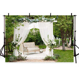 White Flowing Curtain Green Backdrop for Wedding Ceremony Party Photography
