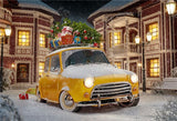 Winter Snow Old Yello Car Christmas Backdrop