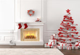 White Fireplace Christmas Backdrop for Photo