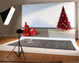 Red Christmas Tree Backdrop Wood Floor Happy New Year Background