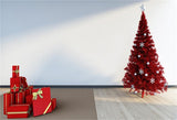 Red Christmas Tree Backdrop Wood Floor Happy New Year Background
