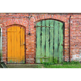 Retro Yellow And Green Door With Brick Wall Backdrop for Photography
