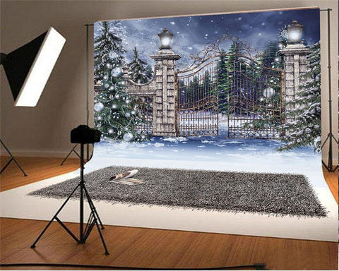 Christmas Photography Backdrop Gate Snow Winter Background