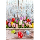 Beautiful Colorful Flower Before Wood Wall For Easter Festival Photograph Background