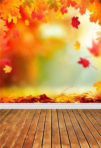 Brown Wood Floor Autumn Leaves Backdrops