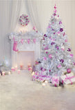 Pink Decor Christmas Tree White Fireplace Backdrops