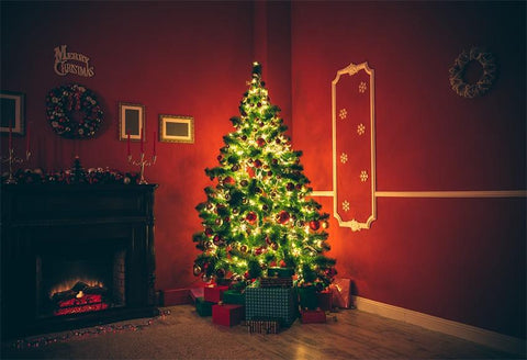 Merry Christmas Wood Floor Red Backdrop for Photography