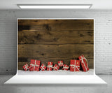 Red Christmas Gift Photography Backdrop Wood Wall Background