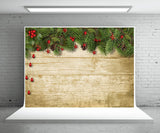 Pine Branch Wood Board Photography Backdrop for Christmas