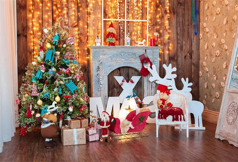 XMAS Elk Wooden Bright Christmas Photography Backdrops