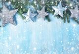 Star Snowflake Photography Backdrop Christmas Blue Wood Background