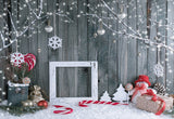 Christmas Grey Wood Wall Photography Backdrop Snowman Background