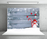 Light Snowflake Wood Wall Photo Backdrop Snowman Christmas Background