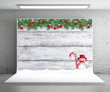 Snowman Pine Branch Wood Wall Photography Backdrop for Christmas