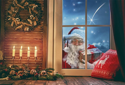 Christmas Window Santa Claus Gift Photography Backdrops