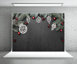 Pine Branch Black Background Photography Backdrop for Christmas
