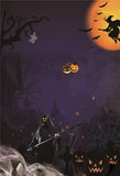 Ghost Gold Moon Witch Halloween Purple Photo Backdrop