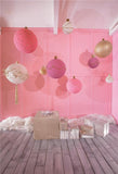 Pink Bell Grey Wood Floor Photography Backdrop