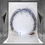 White Brick Wall Christmas Branches Wreath Backdrop for Party