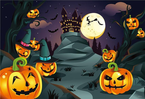 Big Pumpkin Bats Witch Halloween Backdrops