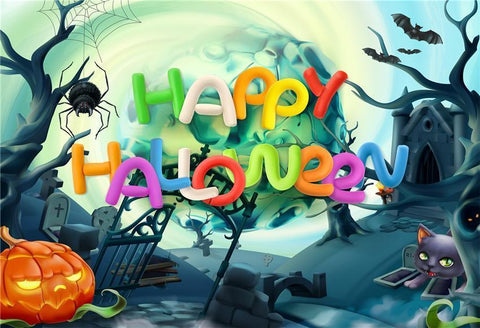 Spider Web Cartoon Happy Halloween Backdrop