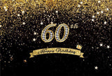 Happy Birthday 60th Gold Shiny Stars Table Banner Backdrops