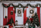 Red Wooden House Christmas Photography Prop Backdrops