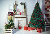 White Brick Wall Christmas Tree Photo Backdrops