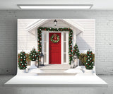 White Wooden House Christmas Backdrops