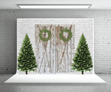 White Brick Barn Christmas Backdrop for Photography Prop