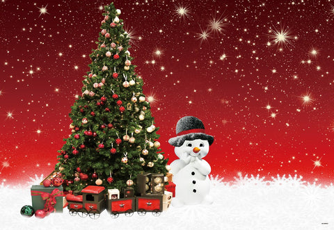 Red Shiny Christmas Winter Snowman Backdrops