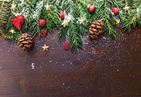 Brown Wood Wall Pine Cone Christmas Backdrop for Photo