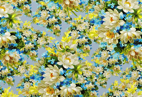 White Flowers Blue Floral Photo Backdrop for Studio