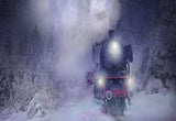 Vintage Train Snow Winter Christmas Backdrop for Photo