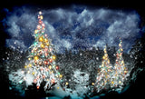 Winter Night of Snow Forest Bright Christmas Tree Backdrops