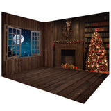 Dark Wooden Christmas Backdrops Room Set