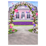 Decorative Green Plant Arch Before Beautiful House Backdrop For Photography