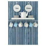 Blue Wood Wall With Cups Backdrop For Tea Time Photography