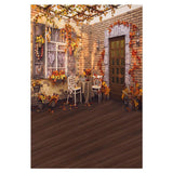 Wood door With Golden Yellow Plants Background Autumn Yard Photography Backdrops