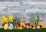 Spring Happy Easter Green Grass Wood Wall Backdrops for Picture